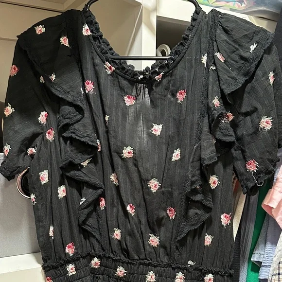 LoveShackFancy Black Dress with Pink Floral Accents - Picture 3 of 6